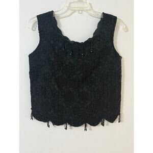 Vintage Women’s Intricate Scalloped Edges and Bead Embellishments Sleeveless Top